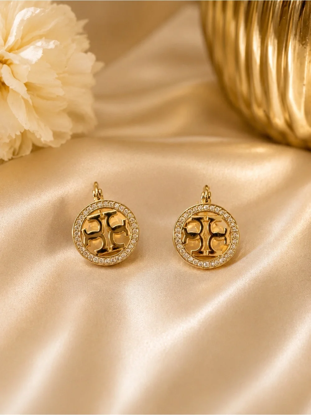 Tory Burch Gold Plated Logo Earrings